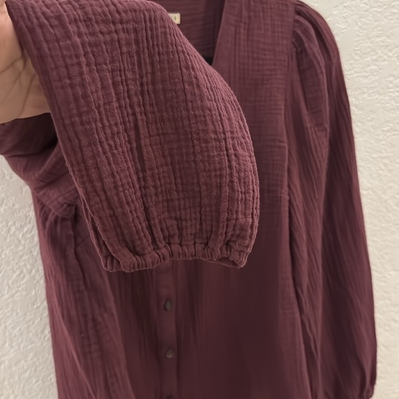 Marine Layer Colette 100% Cotton Gauzy Button Front V-Neck Puff Sleeve Blouse L - Picture 10 of 12